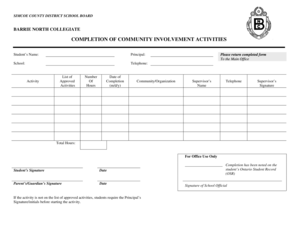 Completion of Community Involvement Activities Form