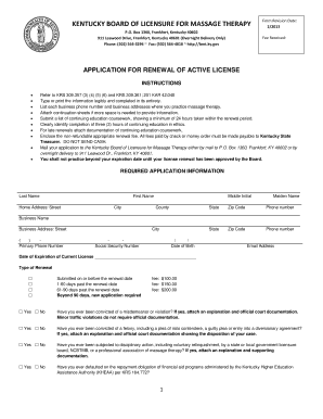 Kentucky Massage Therapy License Renewal Application