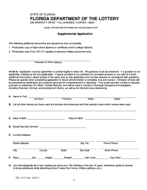 Florida Lottery Supplemental Application