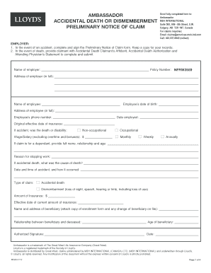 Ambassador Accidental Death Claim Form