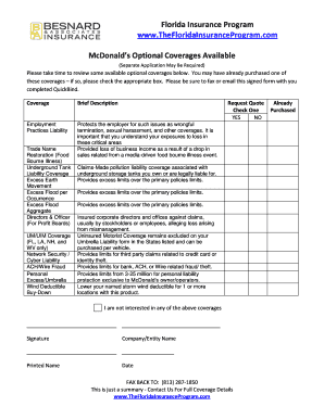 McDonald's Optional Insurance Coverage Application