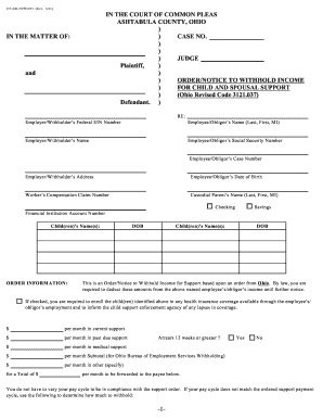 Order Notice to Withhold Income for Child and Spousal Support