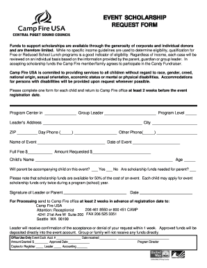 Camp Fire Event Scholarship Request Form