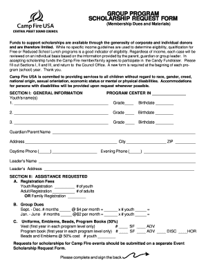 Camp Fire USA Scholarship Request Form