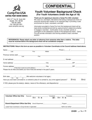 Youth Volunteer Background Check Form