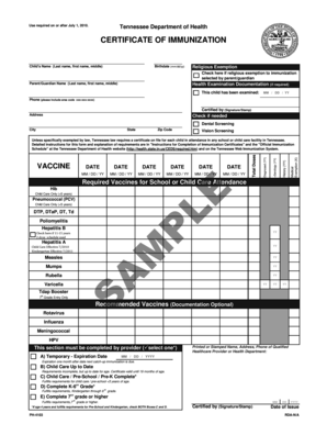 Tennessee Certificate of Immunization