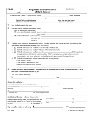 Alabama Request to Stop Garnishment