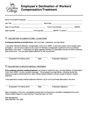 Employee’s Declination of Workers’ Compensation/Treatment