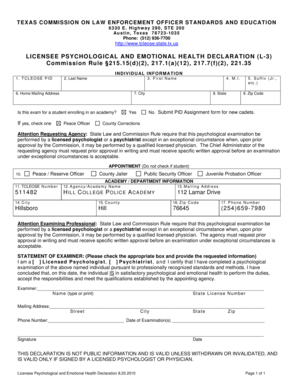 Texas Psychological and Emotional Health Declaration