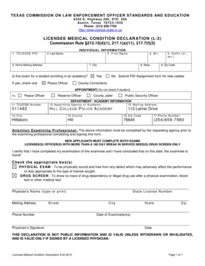 Texas Licensee Medical Condition Declaration