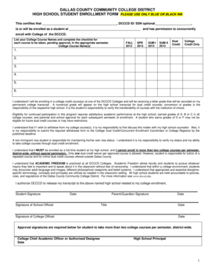 Dallas County Community College District High School Student Enrollment Form