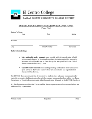 Tuberculosis/Immunization Record Form