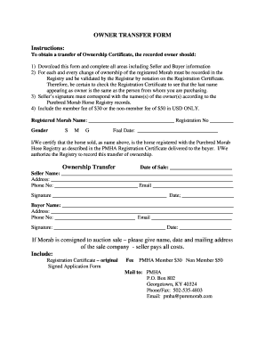 Fillable Online OWNER TRANSFER FORM Instructions: Ownership Transfer If ...