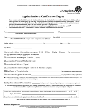 Application for Certificate or Degree