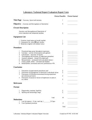 Laboratory Technical Report Evaluation Report Form