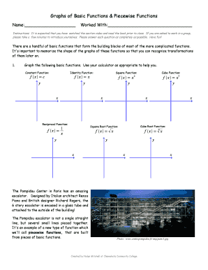Graphs of Basic and Piecewise Functions Worksheet