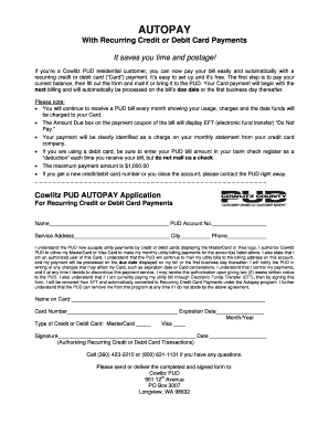 Cowlitz PUD Autopay Application