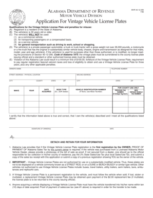 Alabama Vintage Vehicle License Plate Application