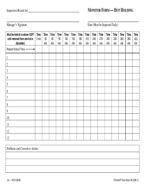 Hot Holding Inspection Record Form