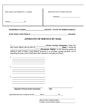 Affidavit of Service by Mail Form - North Dakota Supreme Court - ndcourts