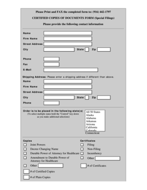 Certified Copies of Documents Form