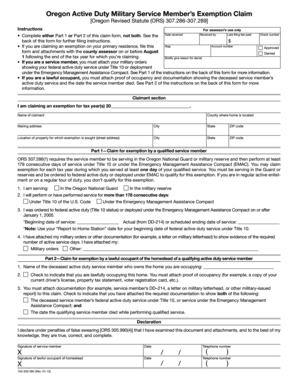 Oregon Active Duty Military Service Member's Exemption Claim