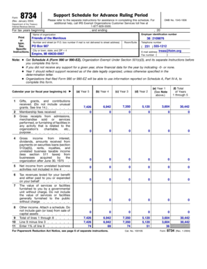 IRS Form 8734 Support Schedule for Advance Ruling Period