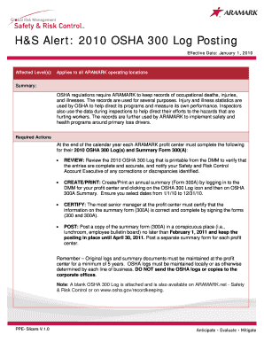 OSHA 300 Log and Summary Form 300A
