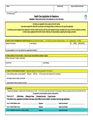 Nunavut Health Care Application for Newborns