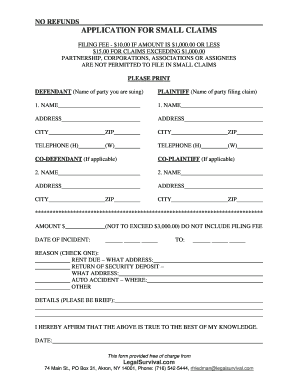 Small Claims Application Form