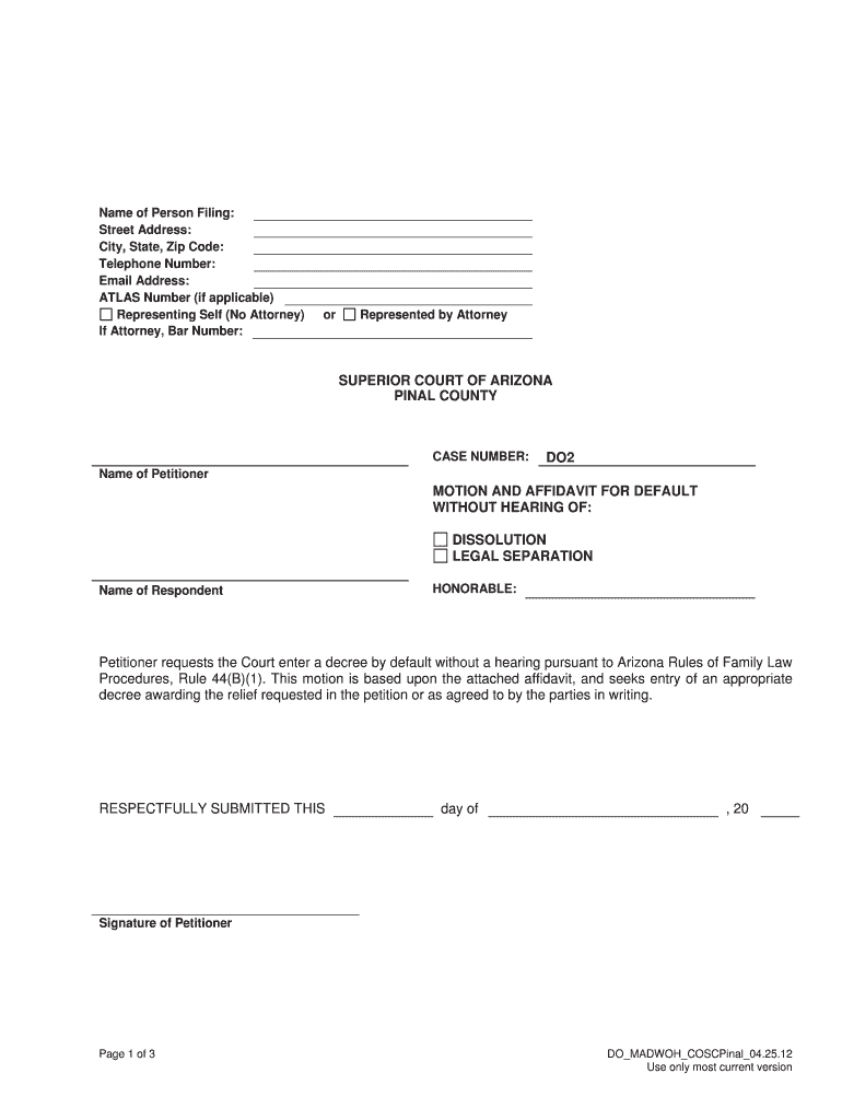 Fillable Online Motion and Affidavit for Default without a Hearing