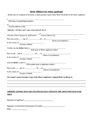 Birth Affidavit for Minor Applicant