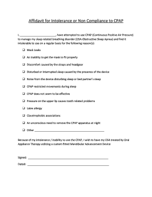 Affidavit for CPAP Intolerance