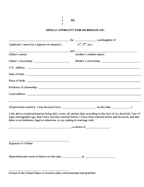 Single Affidavit for Marriage
