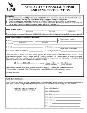 Affidavit of Financial Support and Bank Certification