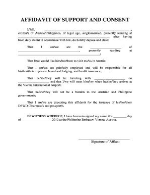 Affidavit of Support and Consent