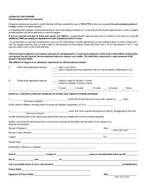 Affidavit of Support for International Students