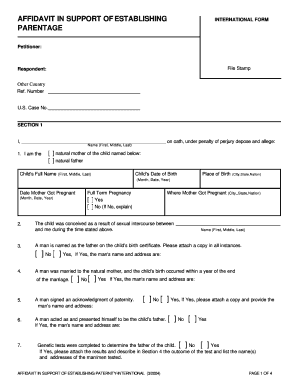 Affidavit in Support of Establishing Parentage