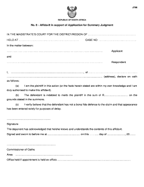 Affidavit in Support of Application for Summary Judgment