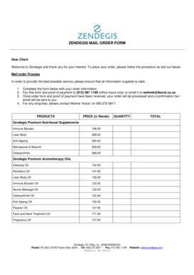 Zendegis Mail Order Form