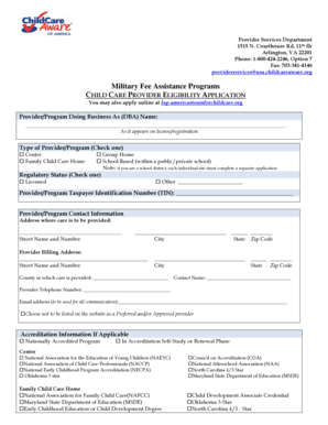 Child Care Provider Eligibility Application