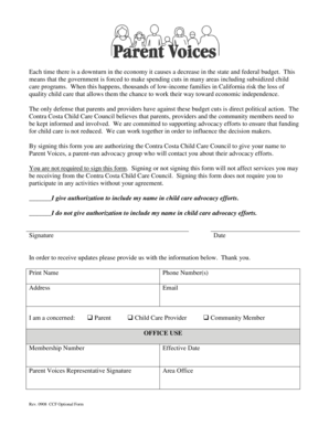 Contra Costa Child Care Council Advocacy Authorization Form