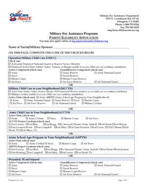 Military Fee Assistance Parent Eligibility Application