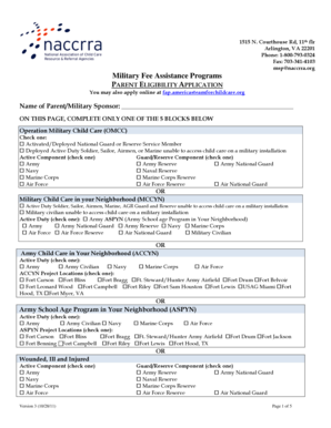 Military Fee Assistance Programs Parent Eligibility Application