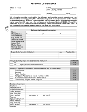 Affidavit of Indigency