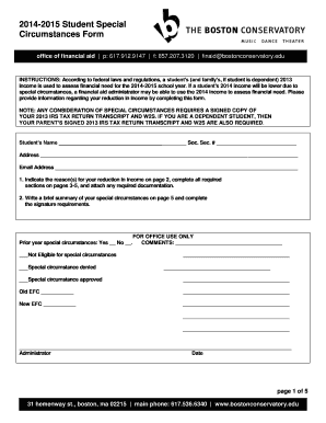 2014-2015 Student Special Circumstances Form