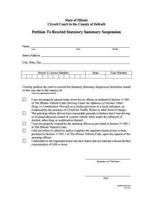 Petition To Rescind Statutory Summary Suspension