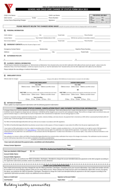 YMCA School Age Child Care Change of Status Form