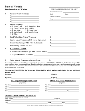 Nevada Declaration of Value Form