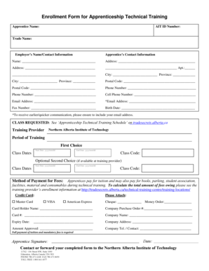 Enrollment Form for Apprenticeship Technical Training